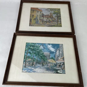2 Wood Framed Vintage Dufex Foil Art SIGNED Imported Europe France Arch 12.5”x10 - Picture 1 of 12