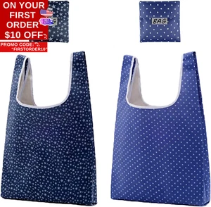 Reusable Grocery Bags Set of 2 Foldable Shopping Tote Bag,Washable, Durable and - Picture 1 of 12