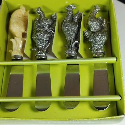 Set of Four Rooster Farmhouse Spreader Knives Stainless Steel Foto 1 de 3