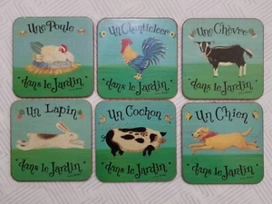 Pimpernel Dans Le Jardin Julie Huber Farm Animals Coasters Set of 6 With Holder - Picture 1 of 10
