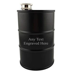 Personalised Engraved Oil Drum 500ml Hip Flask Matt Black - Picture 1 of 2