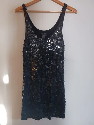 Venus Little Black Party Dress Paillette Sequin Stretch Sexy Bodycon Size Small - Image 1 of 4