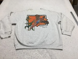 VTG Pheasants North Dakota Sweatshirt Mens 3XL Gray Graphic Print Crew Tultex - Picture 1 of 11