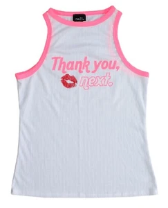 Girls' Youth Rue 21 White / Pink "Thank You, Next" Ribbed Tank Top Shirt Large - Picture 1 of 2