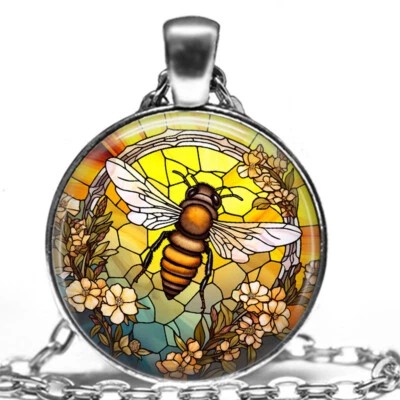 Collar de regalo hecho a mano de abejorro abejorro miel vitral imitación 24" Save The Bees Foto 1 de 4