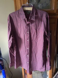 Eddie Bauer Relaxed Fit Red Plaid Check Dress Shirt Sz L Button Down  Cotton - Picture 1 of 5