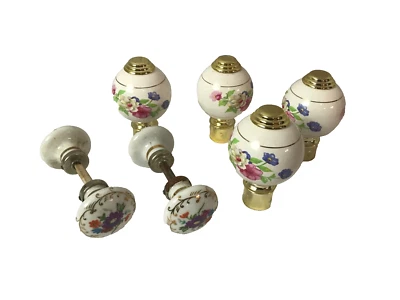 Porcelain Antique Floral Bed Post Handles Set (4) Porcelain Doorknobs Set (2) - Image 1 of 4