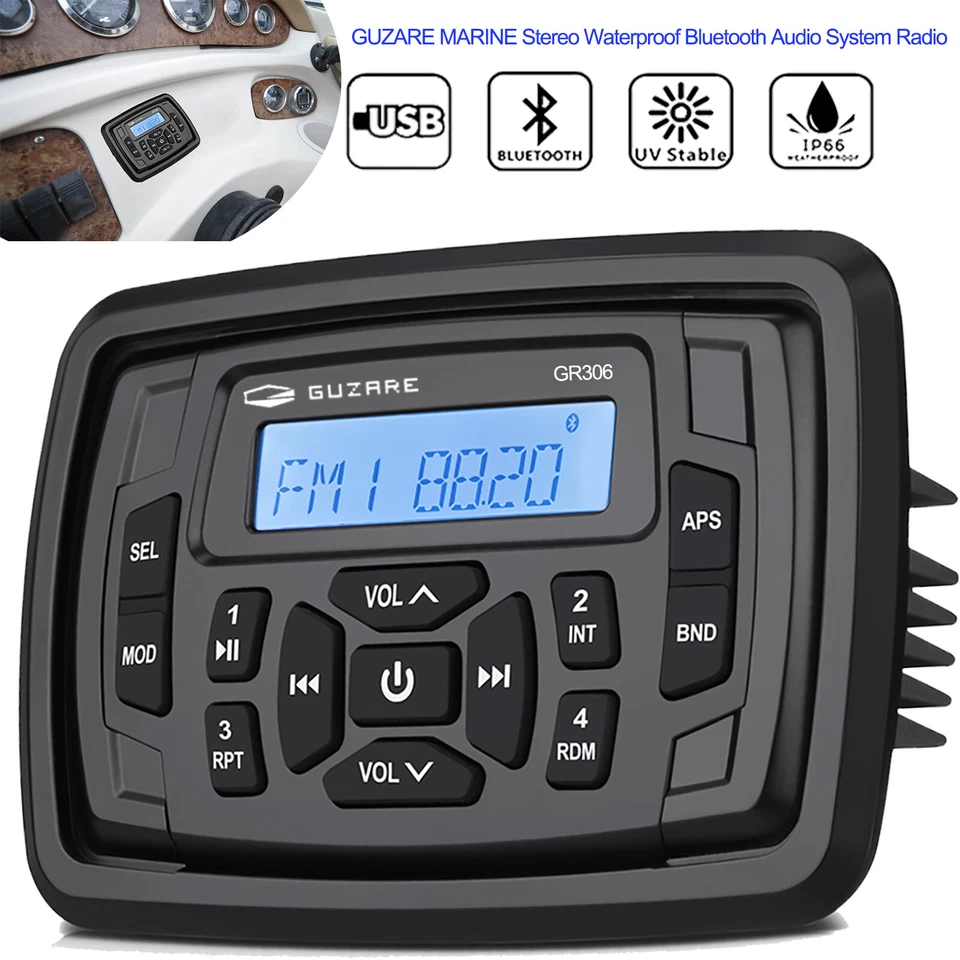 MARINE STEREO WATERTIGHT BOAT AM FM RADIO BLUETOOTH MULTIMEDIA SYSTEM - Image 1 of 4