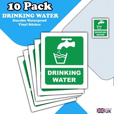 LUMEAN LTD 10-Pack - Drinking Water Permitted- Safety Vinyl Sticker Signs - 110mm x 90mm