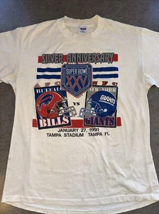 Vintage 91’ Buffalo Bills New York Giants Superbowl 25 T Shirt Trench USA Sz L - Picture 1 of 10