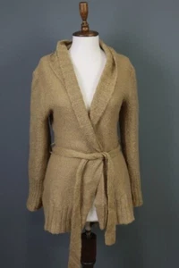 ISABEL ETOILE Brown Drawstring Mohair Drape Cape Knit Cardigan Sweater 2 - Picture 1 of 14