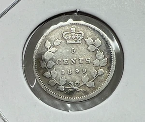 1899 CANADA SILVER 5 CENTS COIN - Picture 1 of 2