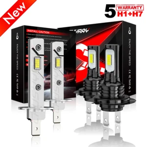 H1 H7 10000K Combo LED Headlight High Low Beam Bulbs Kit Super Bright Cool White - Picture 1 of 12