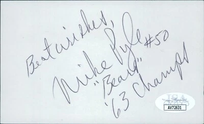 Mike Pyle Chicago Bears Signed 3x5 Index Card JSA Authenticated - Image 1 of 2