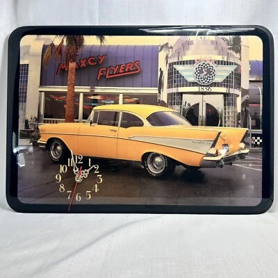 MAXCY FLYERS CAFE DINER 1957 Chevy Bel Air Slimline Wall Clock 21.5"x15.25" 2003 - Image 1 of 4
