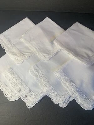 Vtg Sheer White Scalloped Crochet Trimmed Napkin Set 7~NOS 12” Luncheon Tea Time - Image 1 of 4
