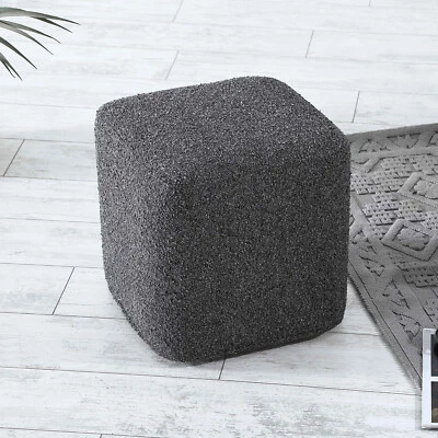 Design Pouf Polsterhocker Sitzhocker Fußhocker eckig 42x40x40 Webstoff Anthrazit - Bild 1 von 3