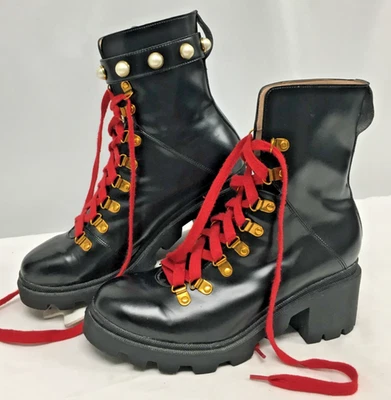Botas de combate Gucci negras con cordones de piel de becerro tacón grueso para mujer talla 40 Foto 1 de 4