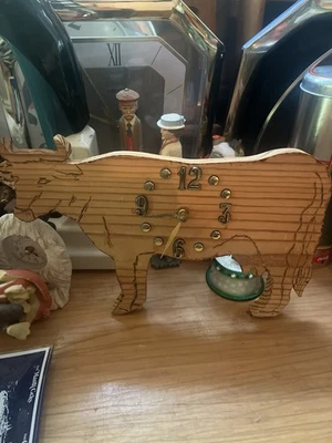 Hand Carved Wood Cow Wall Clock - Image 1 of 4