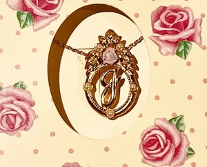 Avon Victorian Porcelain Rose Initial J Necklace Faux Pearl Monogram VINTAGE NOS - Picture 1 of 10