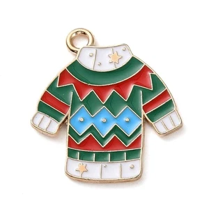 10 Cute Christmas Sweater / Jumper Gold Tone Pendants with Enamel Detail - Picture 1 of 2