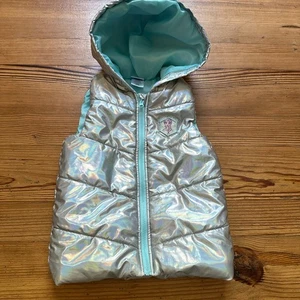 Disney Frozen silver metallic hooded puffer full zip vest SIZE 6 - Picture 1 of 4