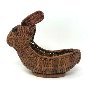 Vintage Wicker Bunny Planter, Woven Rabbit, Intricate Rattan Basket Easter Decor - Picture 1 of 6