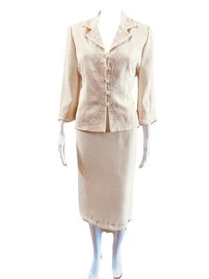 "Traje falda Plaza South talla 8 amarillo cremoso con cuentas con mangas de campana 2 piezas busto 38""" Foto 1 de 4