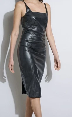 Nuevo con etiquetas Vestido Midi Elie Tahari Sin Mangas Cuello Cuadrado Imitación Cuero Talla 6 Foto 1 de 4