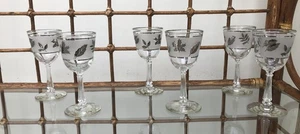 6 Vintage Libbey Frosted Silver Leaf Wine Glasses MCM Set Of 6 Beautiful Exc - Picture 1 of 3