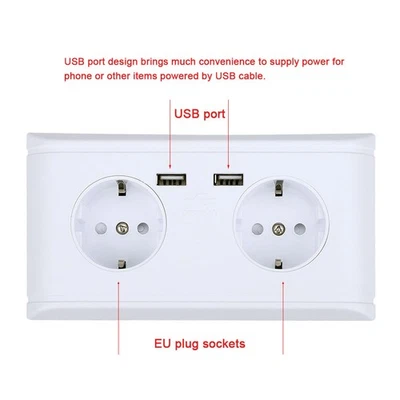 Multi Functional EU Plug Wall Power Outlet Socket With Dual USB Port For Pho NEW - Image 1 of 4