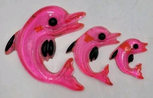 Vintage Lucite Lot Of 3 Dolphins Wall Decor MCM Pink Read - Picture 1 of 13