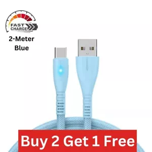 Heavy Duty Quick Fast Charge USB Type C Data Phone Charger Cable Lead 2m Blue - Picture 1 of 2