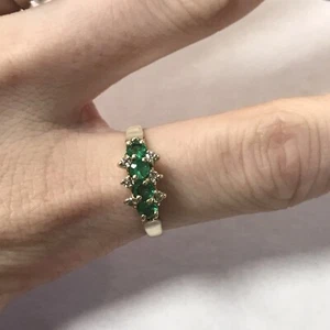 14k Yellow Gold Four Stone Emerald and Diamond Ring (C35) - Picture 1 of 5