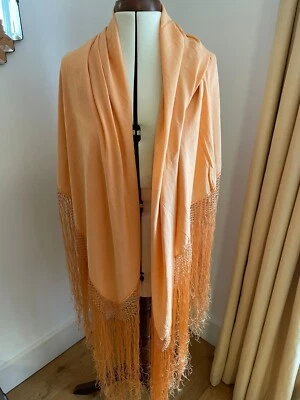Mantón vintage/antiguo 100 % seda. c.1930. Melocotón. Excelente estado. Foto 1 de 4