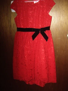 EUC Girls Size 14 Justice Red Lace Dress HI Low Hem Christmas Lined - Picture 1 of 4
