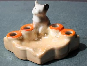 Estatuilla de perro Bulldog francés cenicero de vidrio alto soporte para cigarrillos hecho en Japón -- - Imagen 1 de 1
