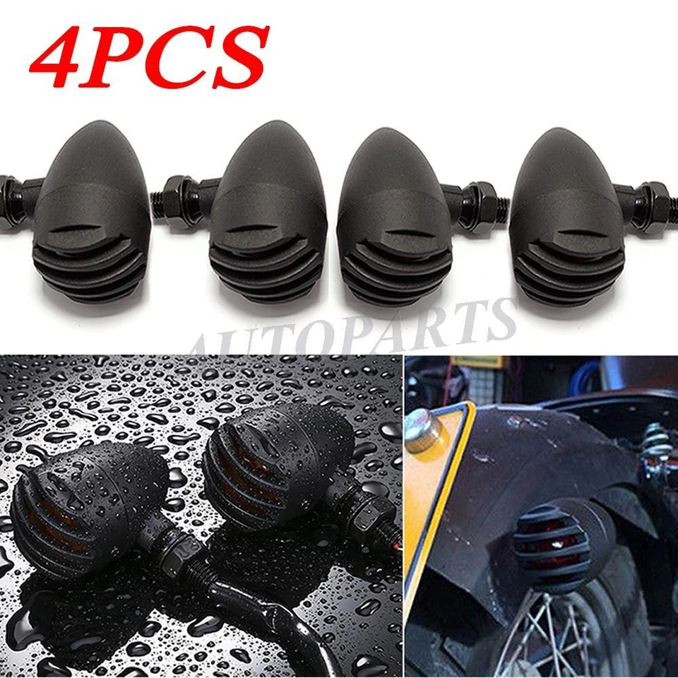 4x Black Front Rear Motorcycle Bobber Cafe Racer ATV Turn Signal Indicator Light - Image 1 of 4