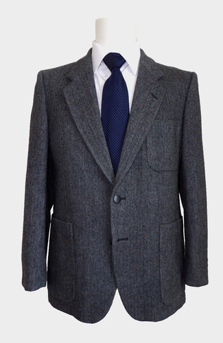 SAINT LAURENT (YSL) Yves Saint Laurent 2 btn giacca lana spina di pesce grigio sfiato laterale cappotto sportivo ~ 38S