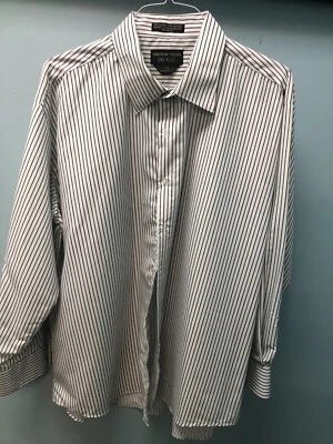 Formal Dress Shirt - Andrew Fezza  - White w Black Pin Stripe - 2XL 34/35 — 第 1/4 张图片