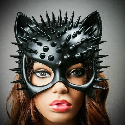 Black Sexy Cat Steampunk Spikes Masquerade Sexy Face Mask Cosplay Halloween Mask - Image 1 of 4