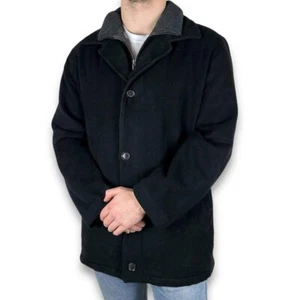 Vintage Hugo Boss Cashmere Wool Peacoat Overcoat, Black, Fits Large (CB245) - Picture 1 of 8