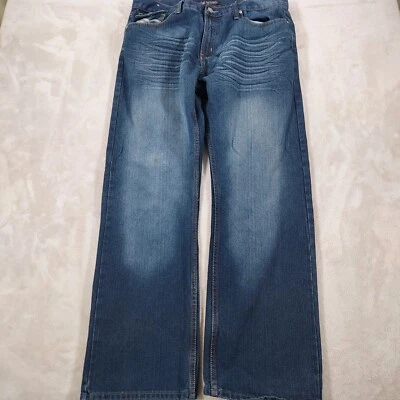 Chams Mens Jeans 38 Blue Denim Y2K Whiskering Baggy Skater Hip Hop Streetwear - Image 1 of 4