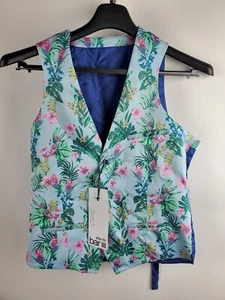 Bar III Slim-Fit Suit Vest Men's S Blue/Pink Floral-Print Four-button Closure - Picture 1 of 5