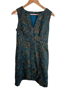 Nanette Lepore It Mädchen Etuikleid blau gold Blumen ärmellos niedriger V-Ausschnitt Größe 8 - Bild 1 von 22