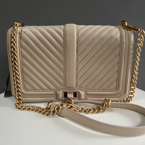 WANDLER Borsa a tracolla trapuntata Rebecca Minkoff Love Chevron nuova con etichetta esaurita colore pietra