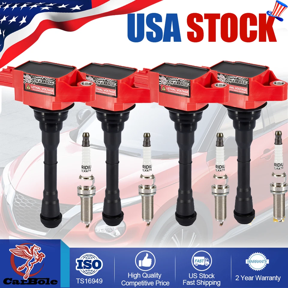 Juego de 4 bobinas de encendido y bujías UF659 para Nissan Juke 1,6 L 2011-2017 Foto 1 de 4