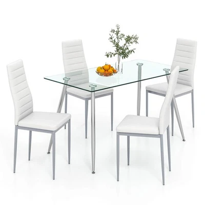 5PCSIndoor Dining Set 51" Rectangle Glass Dining Table w/ 4 Padded Dining Chairs - Image 1 of 4
