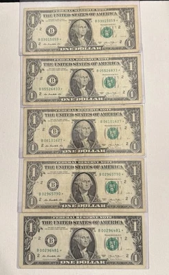 2013 Лот (5) не последовательно (Нью-Йорк) "B" $1 один доллар ⭐️ звезда ⭐️ банкноты - Изображение 1 из 4