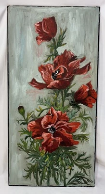 Vintage 1960s 70s Original Impressionist Floral Oil Painting Signed Poppies - Image 1 of 4